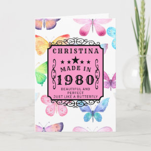Personalised Birthday 1980 Butterfly Add Your Name Card