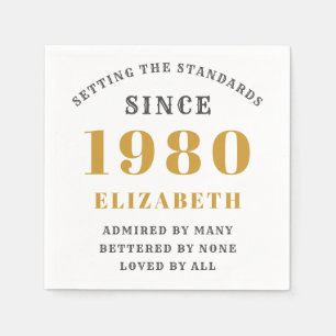 Personalised Birthday 1980 Easy To Edit Gold Grey Napkin