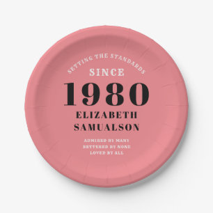 Personalised Birthday 1980 Pink Setting Standards Paper Plate