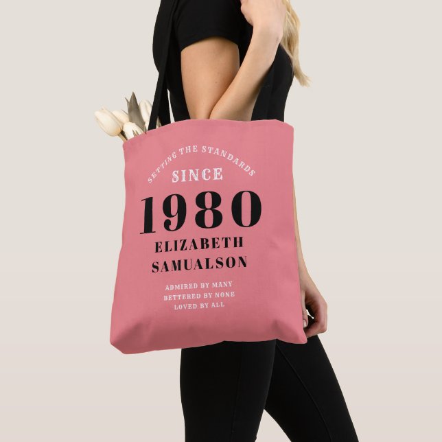 Personalised Birthday 1980 Pink Setting Standards Tote Bag (Close Up)