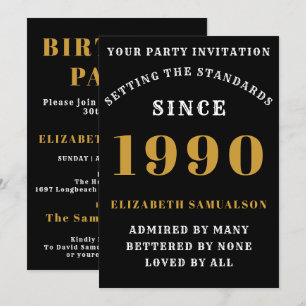 Personalised Birthday 1990 Add Your Name Black Invitation