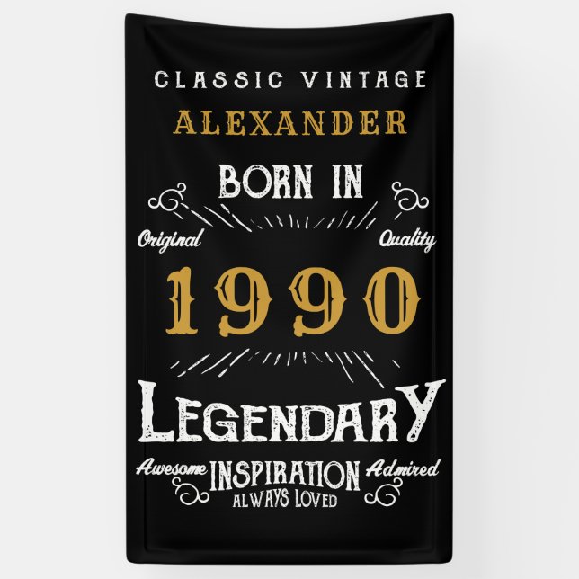 Personalised Birthday 1990 Add Your Name Legendary Banner (Vertical)
