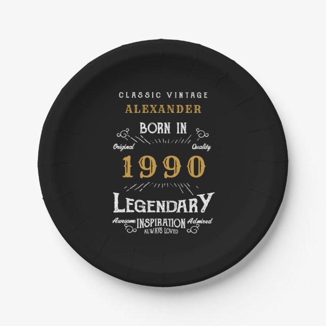Personalised Birthday 1990 Add Your Name Legendary Paper Plate (Front)