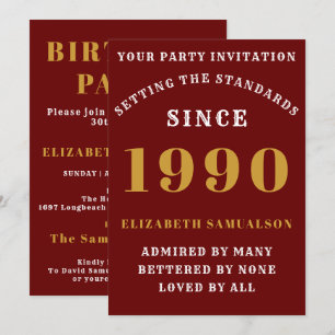 Personalised Birthday 1990 Add Your Name Red Invitation