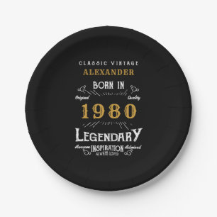 Personalised Birthday Add Your Name 1980 Legendary Paper Plate