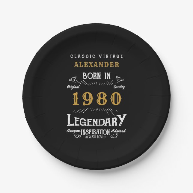 Personalised Birthday Add Your Name 1980 Legendary Paper Plate (Front)