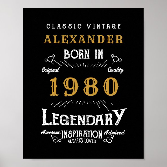 Personalised Birthday Add Your Name 1980 Legendary Poster (Front)