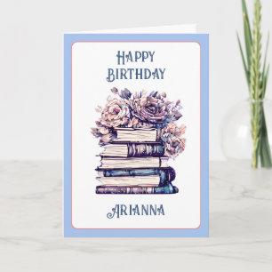 Personalised Birthday Antique Books and Roses   Card