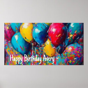 Personalised Birthday Banner Colourful Balloons Poster