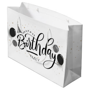 Personalised Birthday Black and white Stripes Large Gift Bag