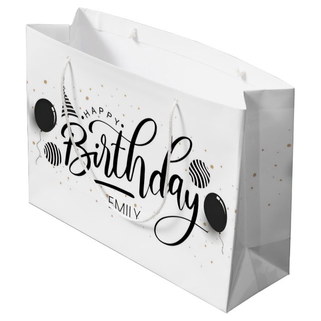 Personalised Birthday Black and white Stripes Large Gift Bag (Back Angled)