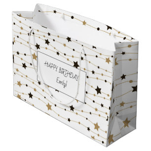 Personalised Birthday Black and white Stripes Large Gift Bag