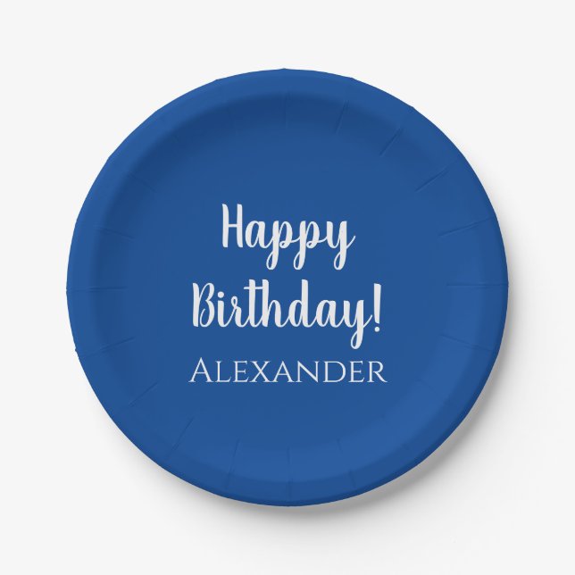 Personalised Birthday Blue Party Paper Plate (Front)