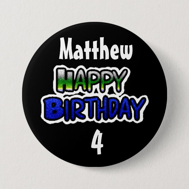 Personalised Birthday Boy Blue and Black Button (Front)