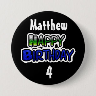 Personalised Birthday Boy Blue and Black Button
