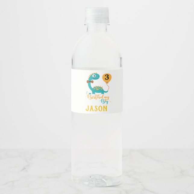 Personalised  Birthday Boy Dinosaur Water Bottle Label (Front)
