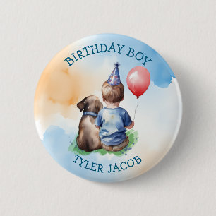 Personalised Birthday Boy   Puppy and Baby 6 Cm Round Badge
