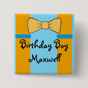 Personalised Birthday Boy Suspenders and Bow tie 15 Cm Square Badge