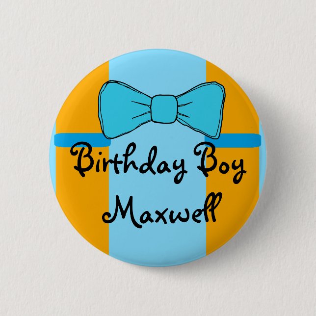Personalised Birthday Boy Suspenders and Bow tie 6 Cm Round Badge (Front)
