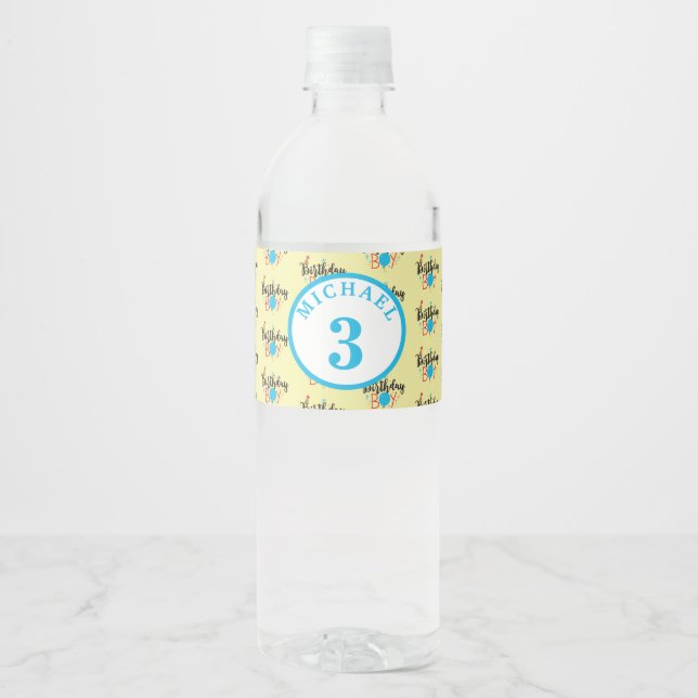Personalised  Birthday Boy  With Age Water Bottle Label (Front)