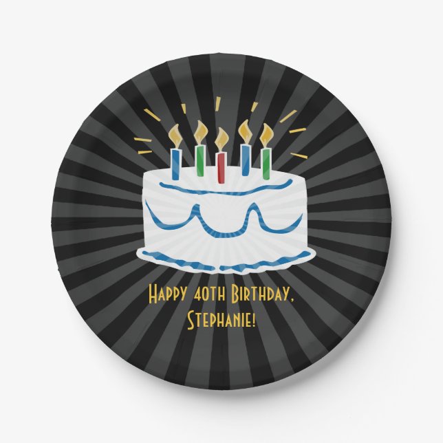 Personalised Birthday Cake Sticker or Favour Label Paper Plate (Front)