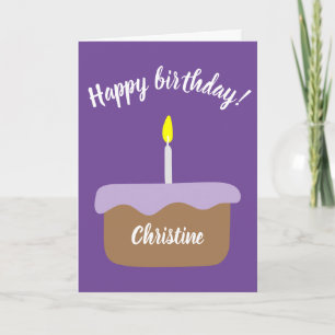 Personalised Birthday Cake w/ Lit Candle   Purple Card