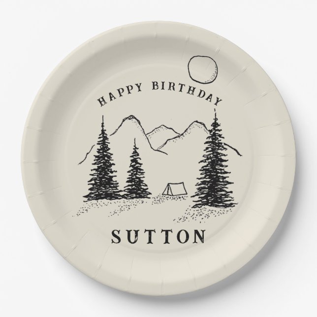 Personalised Birthday Camping  Paper Plate (Front)