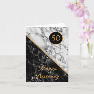 Personalised Birthday Card Black White Marble
