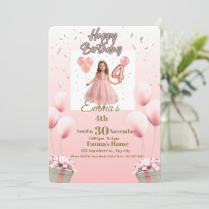 Personalised Birthday Card for Girls Age 4