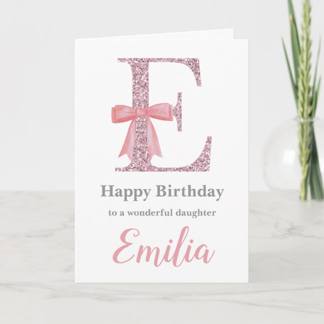 Personalised Birthday Card for Her - Letter E (Front)