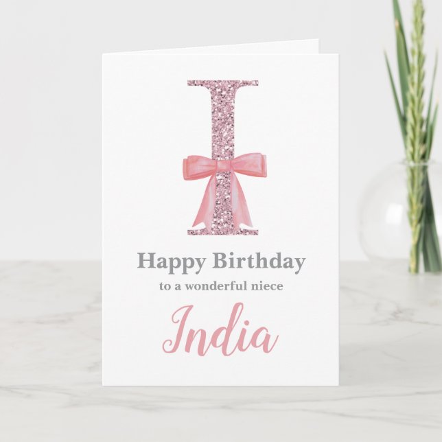 Personalised Birthday Card for Her - Letter I (Front)