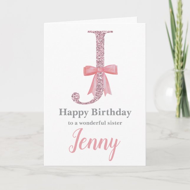 Personalised Birthday Card for Her - Letter J (Front)
