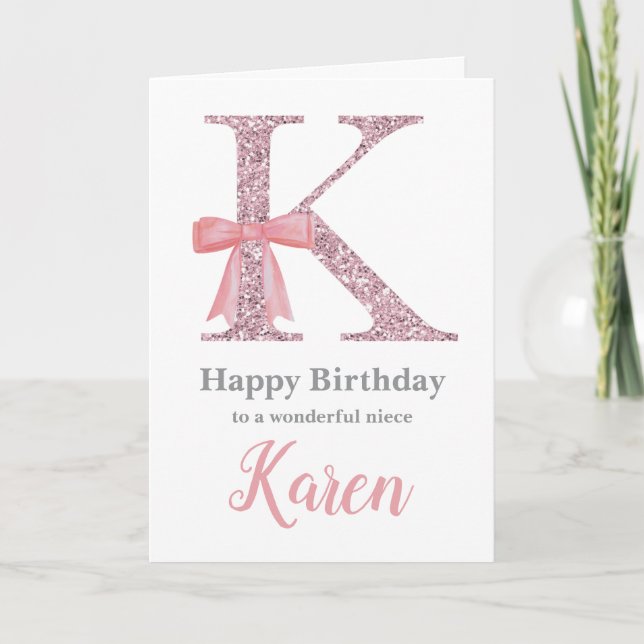 Personalised Birthday Card for Her - Letter K (Front)