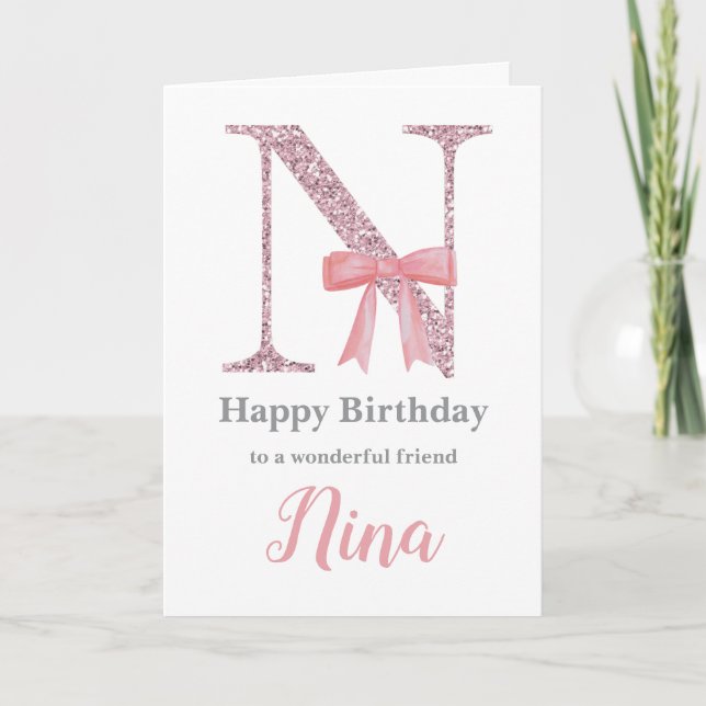 Personalised Birthday Card for Her - Letter N (Front)