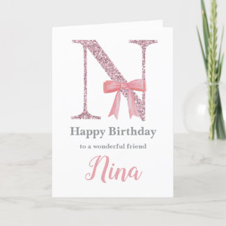 Personalised Birthday Card for Her - Letter N