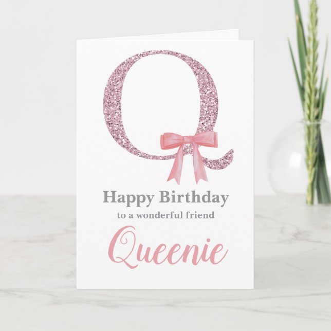 Personalised Birthday Card for Her - Letter Q (Front)
