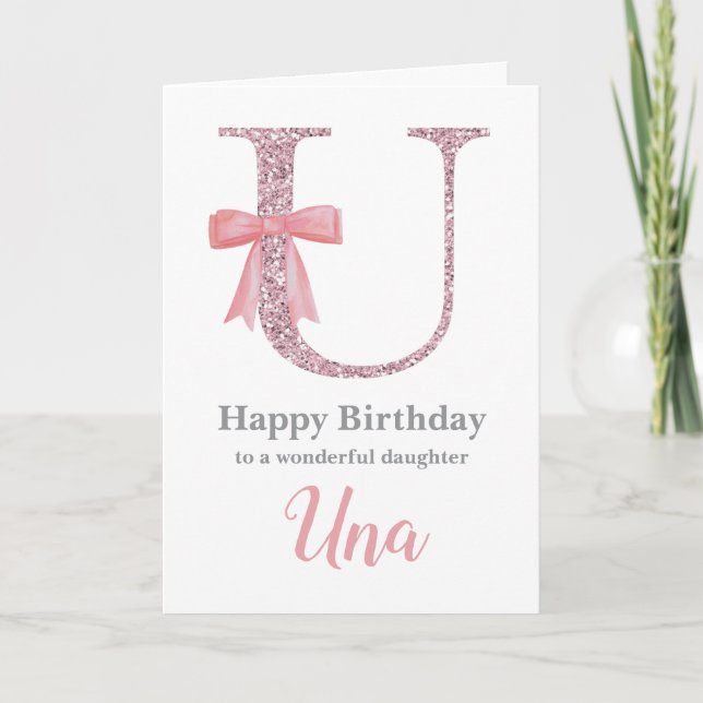 Personalised Birthday Card for Her - Letter U (Front)