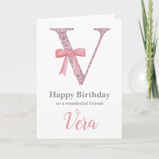 Personalised Birthday Card for Her - Letter V (Front)