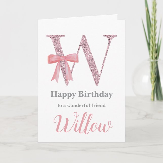 Personalised Birthday Card for Her - Letter W (Front)