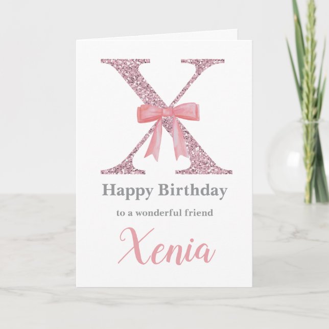 Personalised Birthday Card for Her - Letter X (Front)