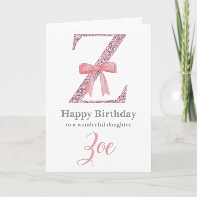 Personalised Birthday Card for Her - Letter Z (Front)