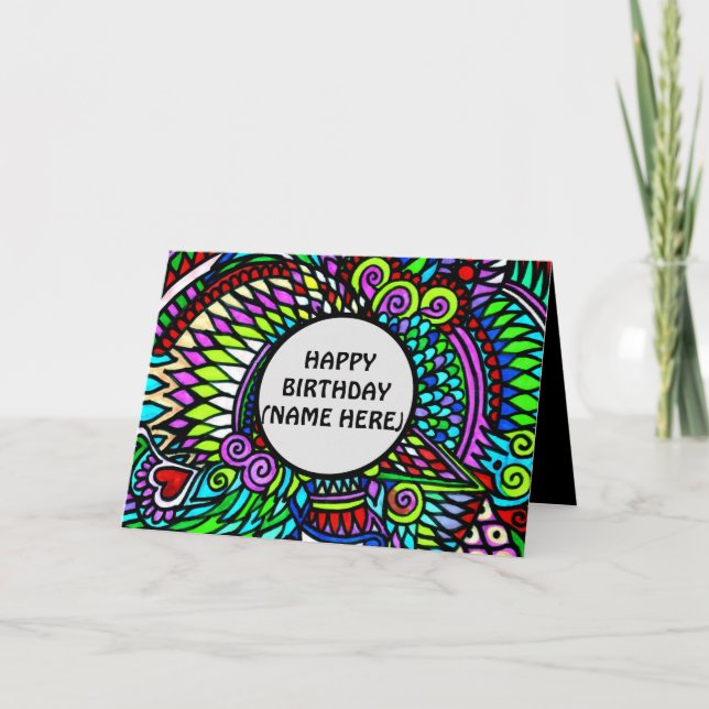 Personalised Birthday Card Funky Pattern (Front)