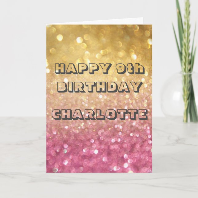 Personalised Birthday Card - Gold Pink Glitter (Front)