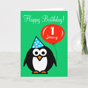 Personalised Birthday card   Penguin with balloon