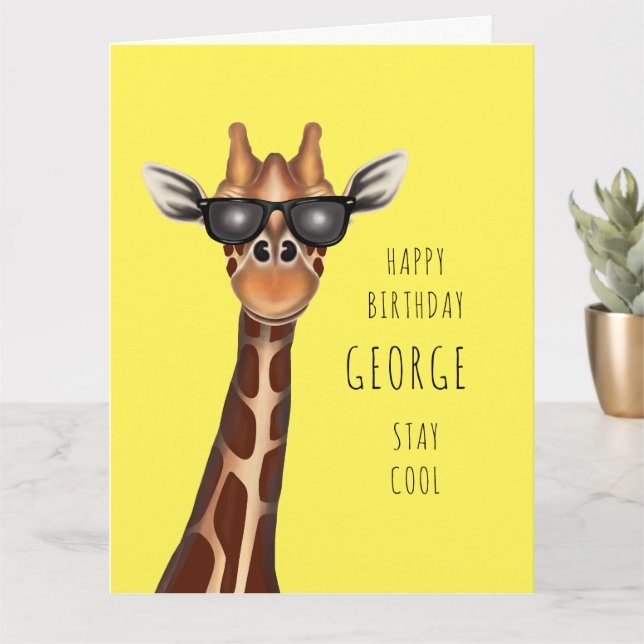 Personalised Birthday Card - 'Stay Cool' Giraffe (Small Plant)