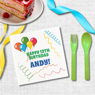 Personalised Birthday   Colourful Balloons Napkin