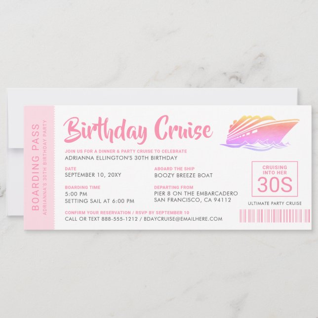 Personalised Birthday Cruise Boarding Pass Invite (Front)