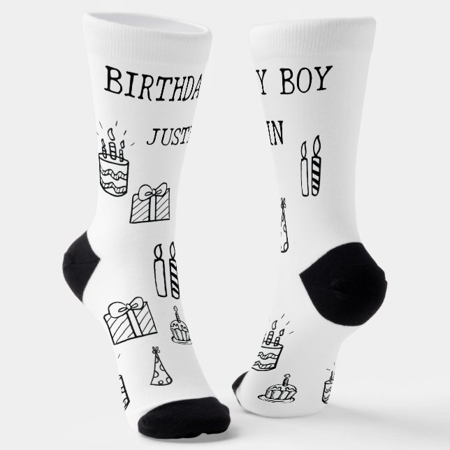 Personalised Birthday Doodle art Custom Socks (Angled)