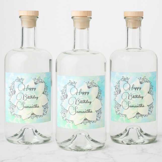 Personalised Birthday Dreamy Pastels Lotus Flower Liquor Bottle Label (Bottles)