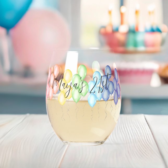 personalised birthday drinkware stemless wine glas glass (Insitu (Baby Shower))